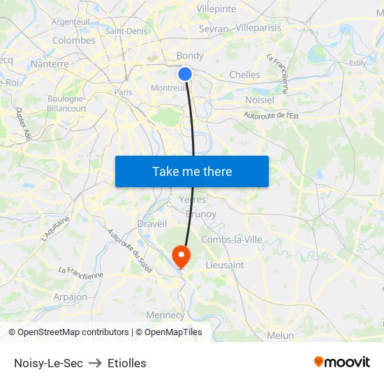 Noisy-Le-Sec to Etiolles map