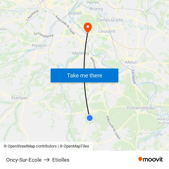 Oncy-Sur-Ecole to Etiolles map