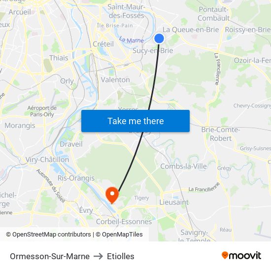 Ormesson-Sur-Marne to Etiolles map