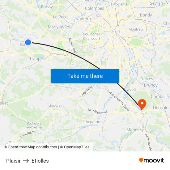 Plaisir to Etiolles map