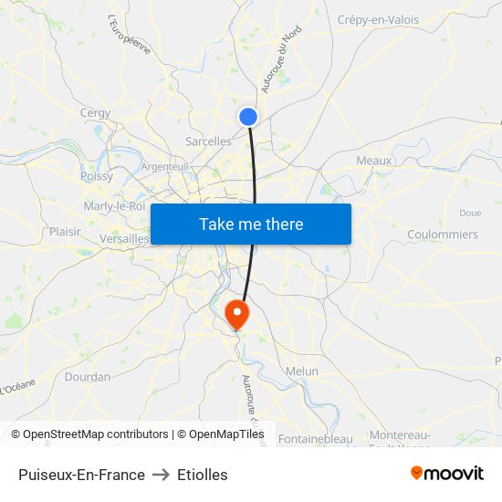 Puiseux-En-France to Etiolles map