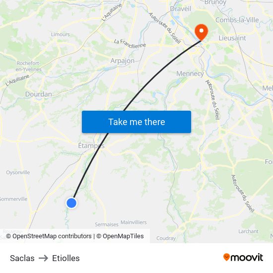 Saclas to Etiolles map