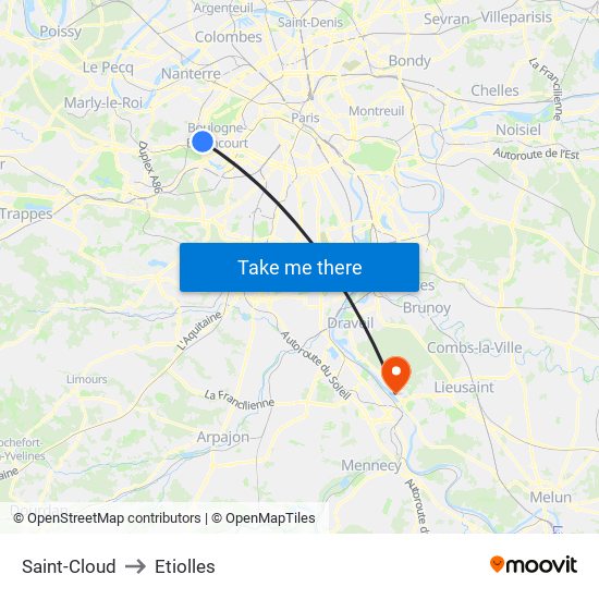 Saint-Cloud to Etiolles map