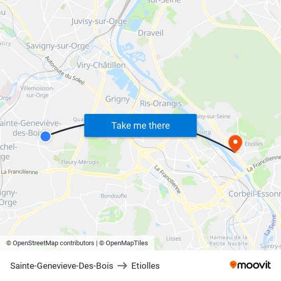 Sainte-Genevieve-Des-Bois to Etiolles map