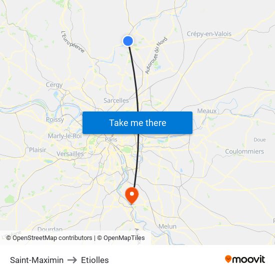 Saint-Maximin to Etiolles map