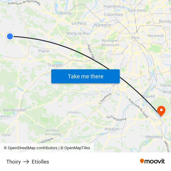 Thoiry to Etiolles map