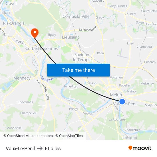 Vaux-Le-Penil to Etiolles map