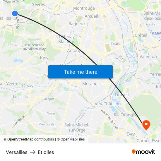 Versailles to Etiolles map