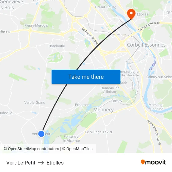 Vert-Le-Petit to Etiolles map