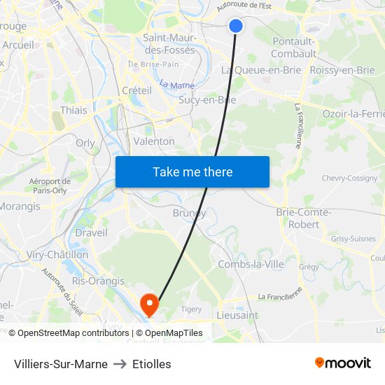 Villiers-Sur-Marne to Etiolles map