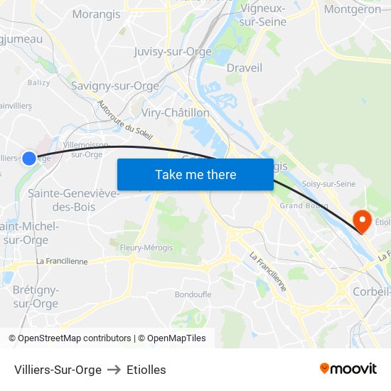 Villiers-Sur-Orge to Etiolles map