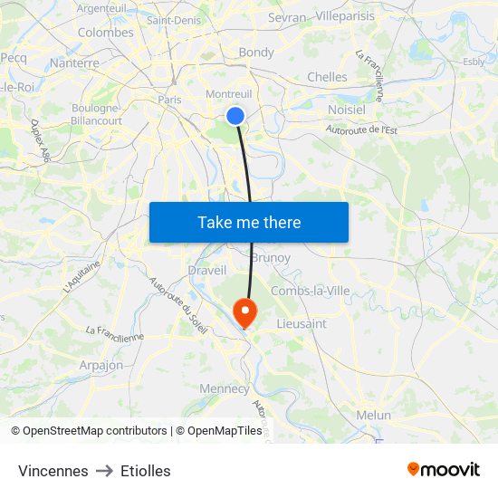 Vincennes to Etiolles map