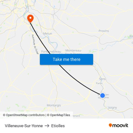 Villeneuve-Sur-Yonne to Etiolles map