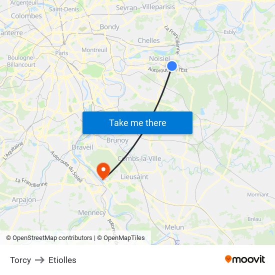 Torcy to Etiolles map