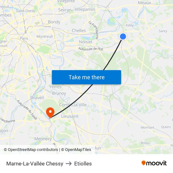 Marne-La-Vallée Chessy to Etiolles map