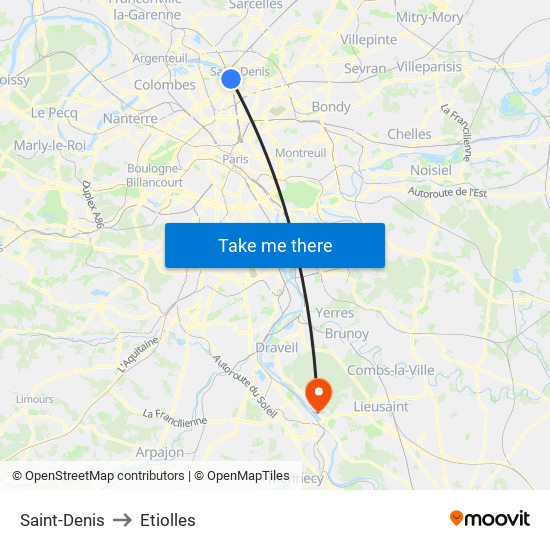Saint-Denis to Etiolles map