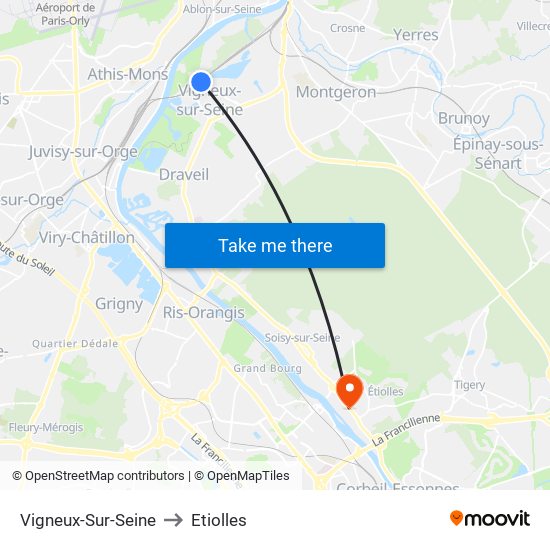 Vigneux-Sur-Seine to Etiolles map