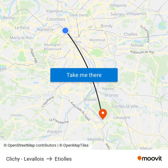 Clichy - Levallois to Etiolles map