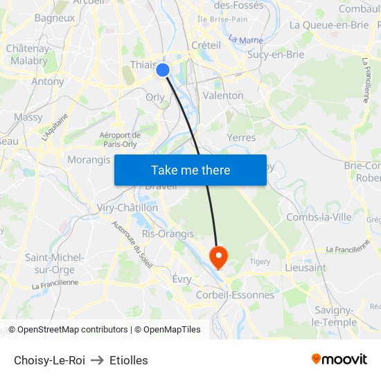 Choisy-Le-Roi to Etiolles map