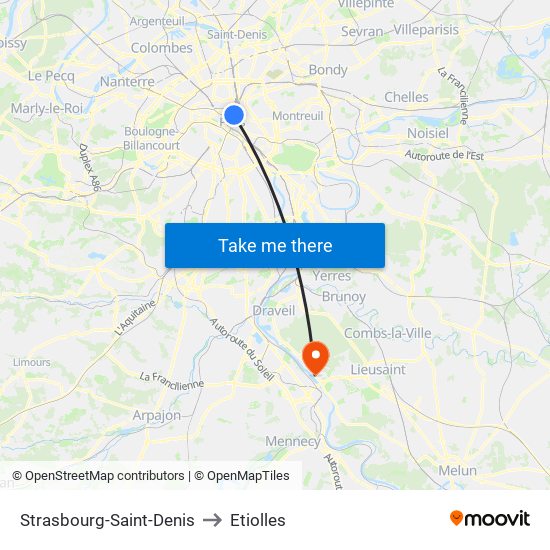 Strasbourg-Saint-Denis to Etiolles map