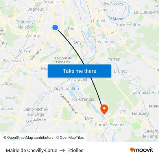 Mairie de Chevilly-Larue to Etiolles map