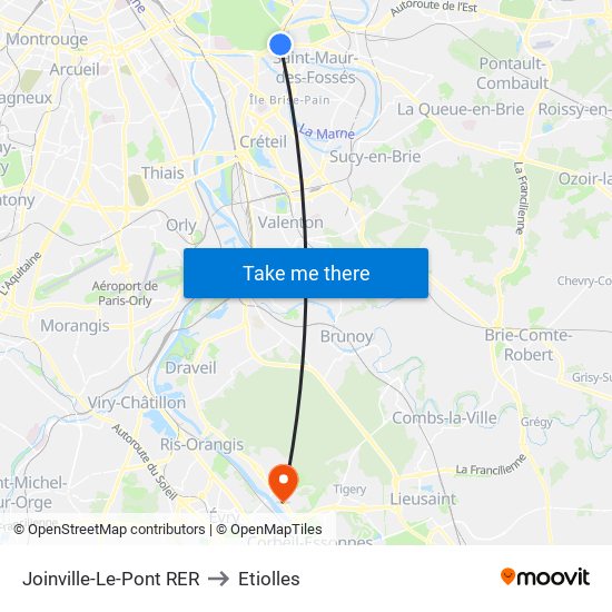 Joinville-Le-Pont RER to Etiolles map