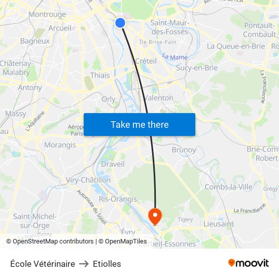 École Vétérinaire to Etiolles map