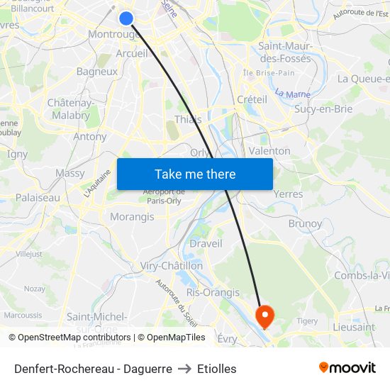 Denfert-Rochereau - Daguerre to Etiolles map
