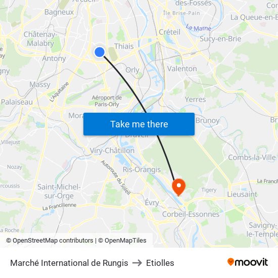 Marché International de Rungis to Etiolles map