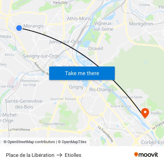 Place de la Libération to Etiolles map