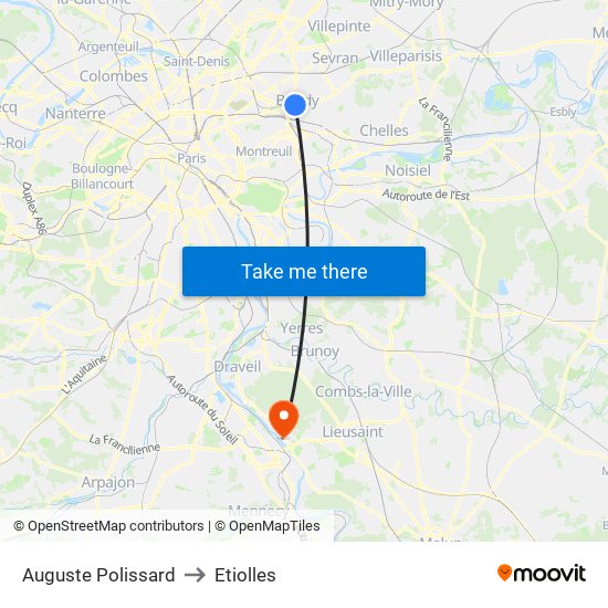 Auguste Polissard to Etiolles map