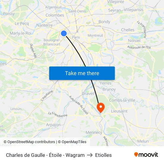 Charles de Gaulle - Étoile - Wagram to Etiolles map
