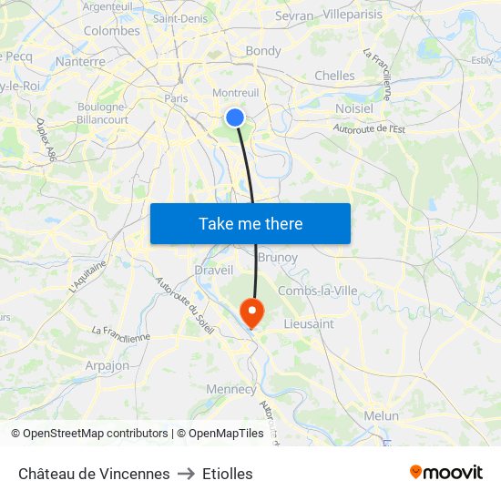 Château de Vincennes to Etiolles map