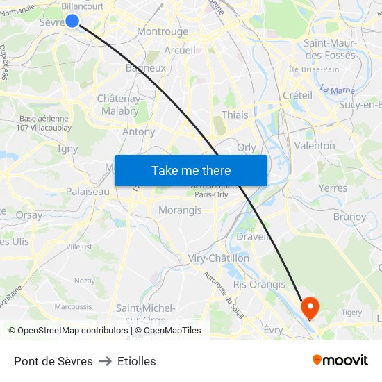 Pont de Sèvres to Etiolles map