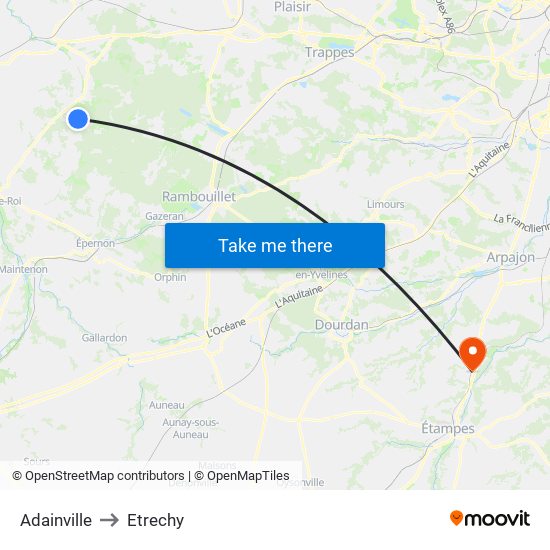 Adainville to Etrechy map