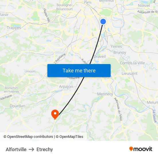 Alfortville to Etrechy map