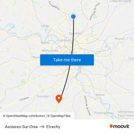 Asnieres-Sur-Oise to Etrechy map