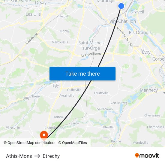 Athis-Mons to Etrechy map