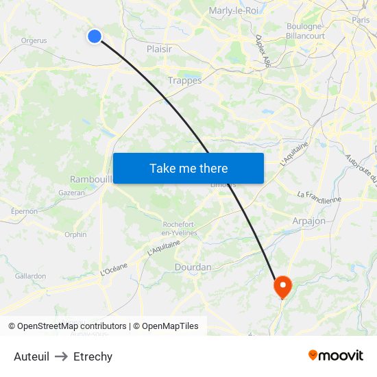 Auteuil to Etrechy map