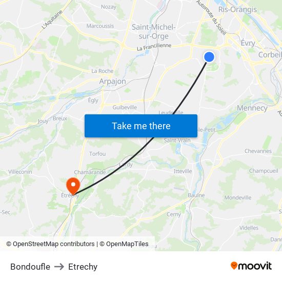 Bondoufle to Etrechy map