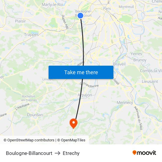 Boulogne-Billancourt to Etrechy map