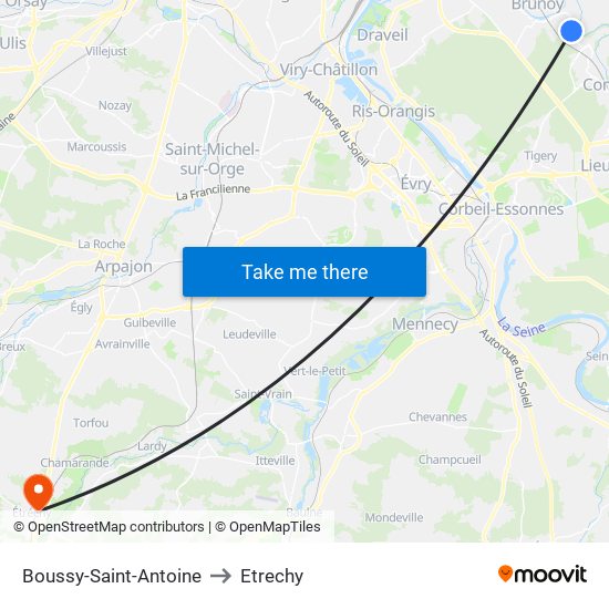 Boussy-Saint-Antoine to Etrechy map