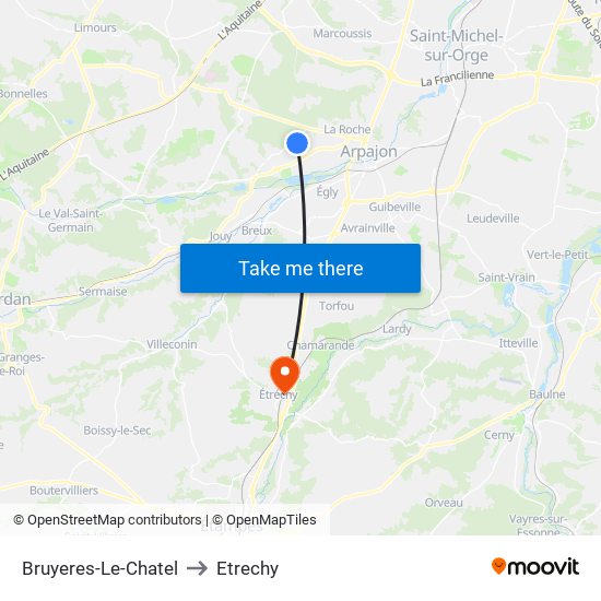 Bruyeres-Le-Chatel to Etrechy map