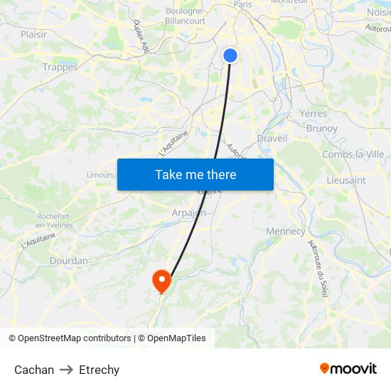 Cachan to Etrechy map
