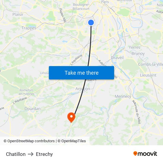 Chatillon to Etrechy map
