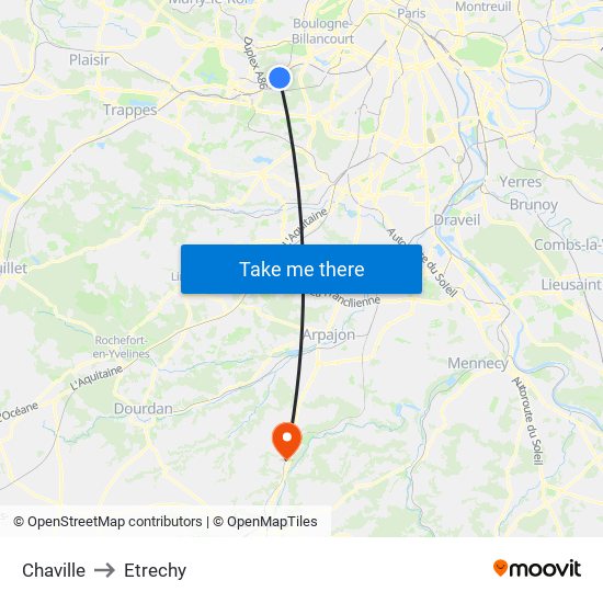 Chaville to Etrechy map