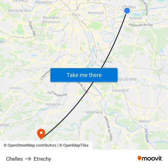 Chelles to Etrechy map