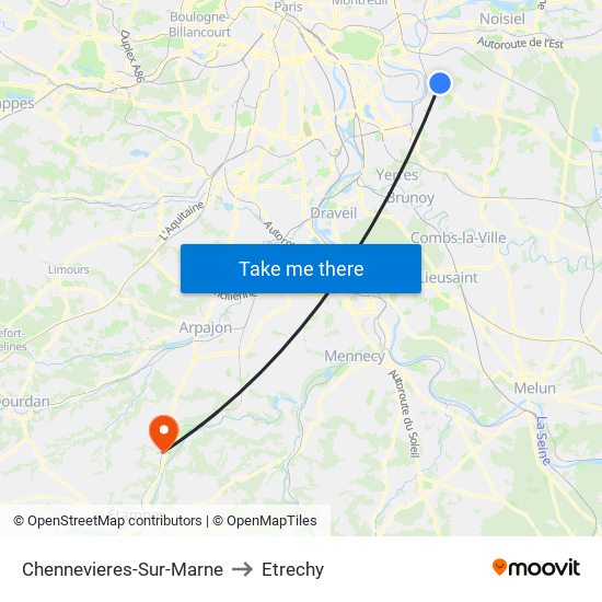 Chennevieres-Sur-Marne to Etrechy map