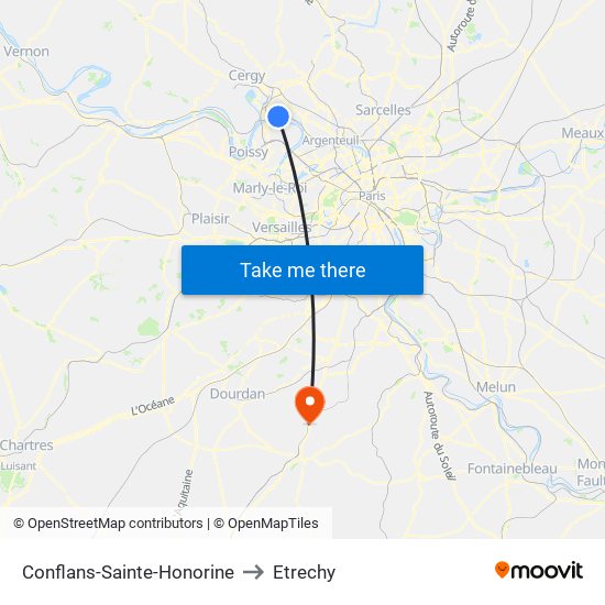Conflans-Sainte-Honorine to Etrechy map