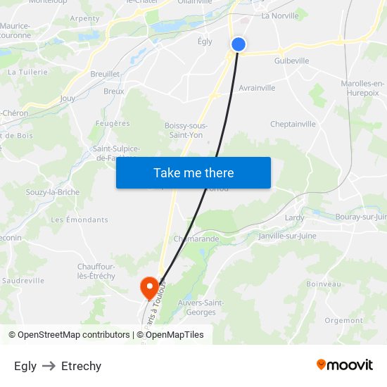 Egly to Etrechy map